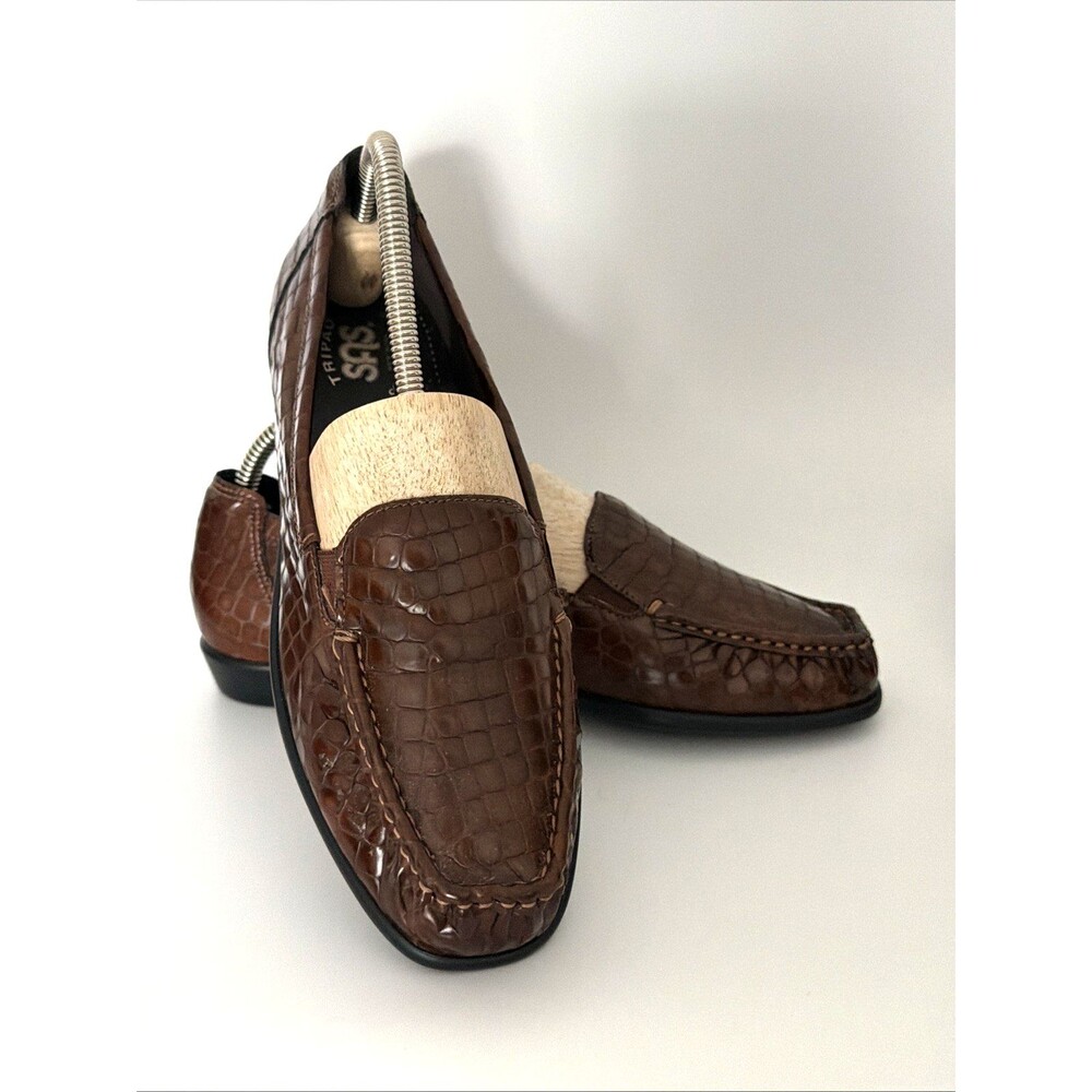 SAS Joy Slip On Loafers Croc Embossed Leather Womens Sz 8.5 M Brown Shoes NWOT - Picture 2 of 11